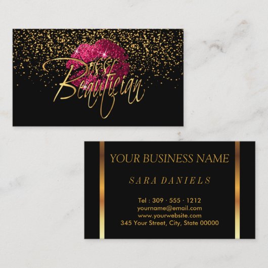 Carte De Visite Commande personnalisée - Confetti Or et lèvres ros (Devant / Derrière)