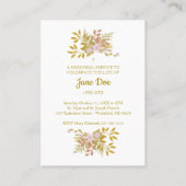 Carte De Visite Commemorative Dear Ones Floral in Pink / Gold (Dos)