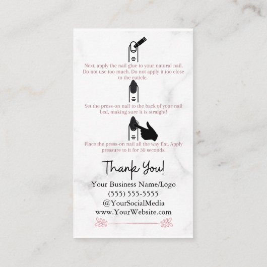 Carte De Visite Comment appliquer les clous de presse Instructions (Dos)