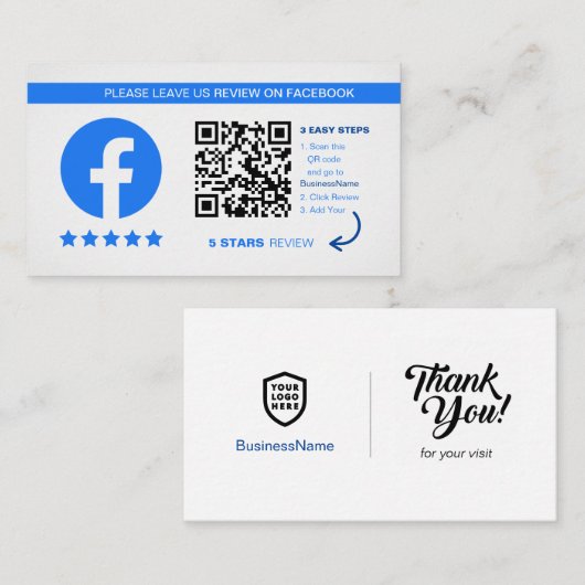 Carte De Visite Commentaires Facebook | Merci de code QR professio (Devant / Derrière)