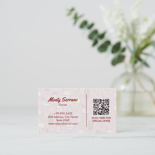 Carte De Visite Commerce de crème glacée | Code-barres rose (Debout devant)