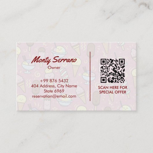 Carte De Visite Commerce de crème glacée | Code-barres rose (Devant)