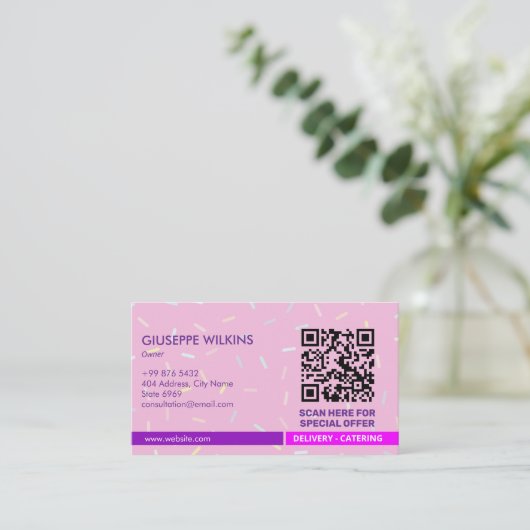 Carte De Visite Commerce de crème glacée | Code-barres rose (Debout devant)