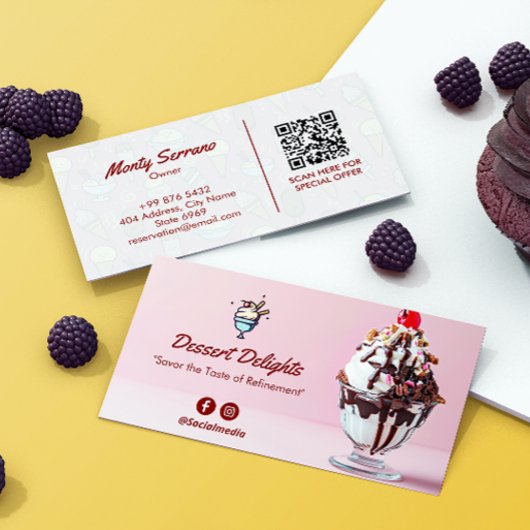 Carte De Visite Commerce de crème glacée | Code-barres rose