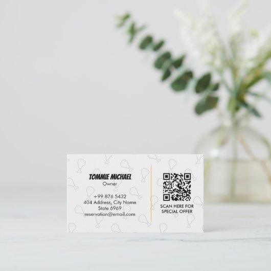 Carte De Visite Commerce de poulet frit | Code-barres foncé minima (Debout devant)