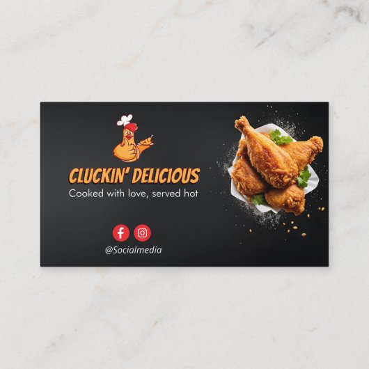 Carte De Visite Commerce de poulet frit | Code-barres foncé minima (Dos)