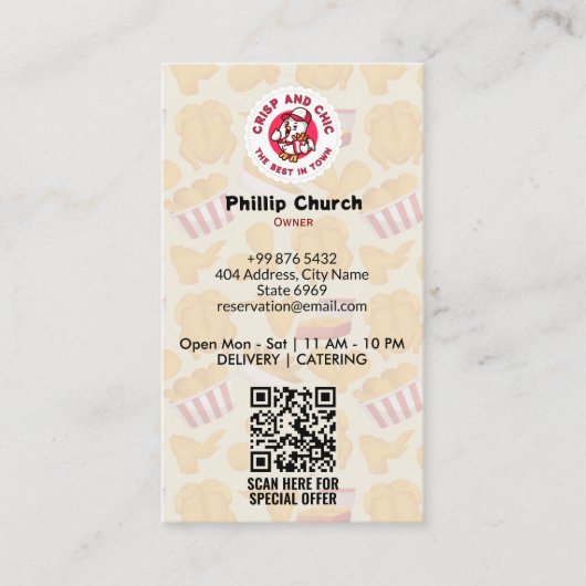 Carte De Visite Commerce de poulet frit | Code-barres lumineux mod (Devant)