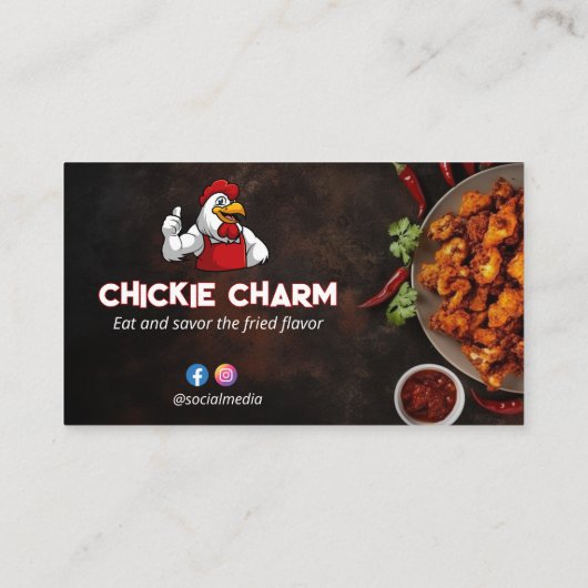 Carte De Visite Commerce de poulet frit | Code-barres rouge foncé (Dos)