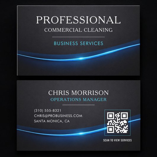 Carte De Visite Commercial Cleaning Services QR Code Professional
