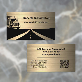Carte De Visite Commercial Truck Driver and Highway QR Code Gold
