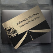 Carte De Visite Commercial Truck Driver and Highway QR Code Gold