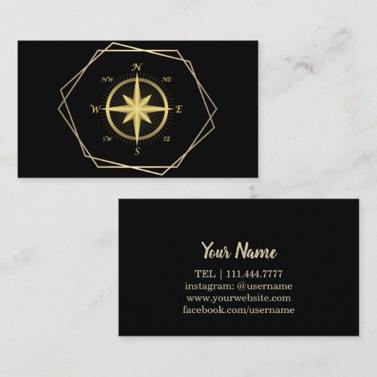 Carte De Visite Compas moderne Or Nautique (Devant / Derrière)