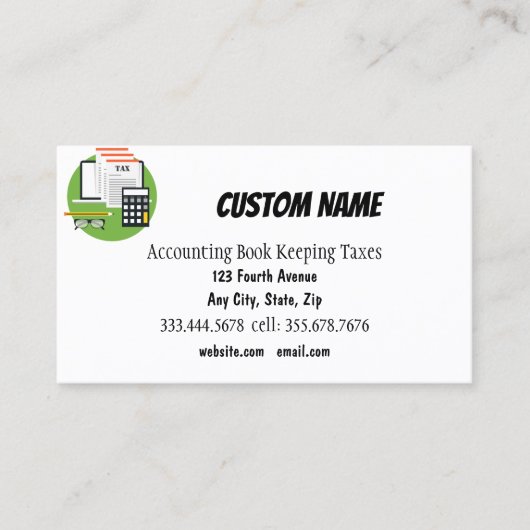 Carte De Visite Comptabilité, comptabilité et taxes (Devant)