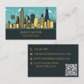 Carte De Visite Comptable Blue Skyline QR (Devant / Derrière)