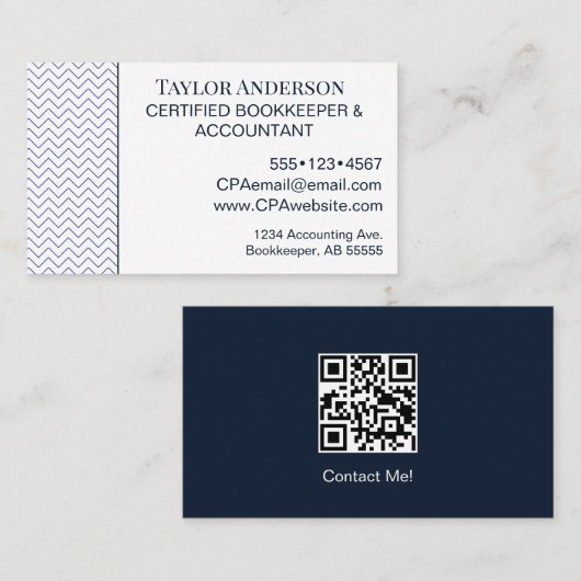 Carte De Visite Comptable Code QR Moderne Bleu (Devant / Derrière)