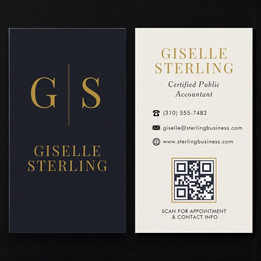 Carte De Visite Comptable CPA Monogramme Code QR Noir Or
