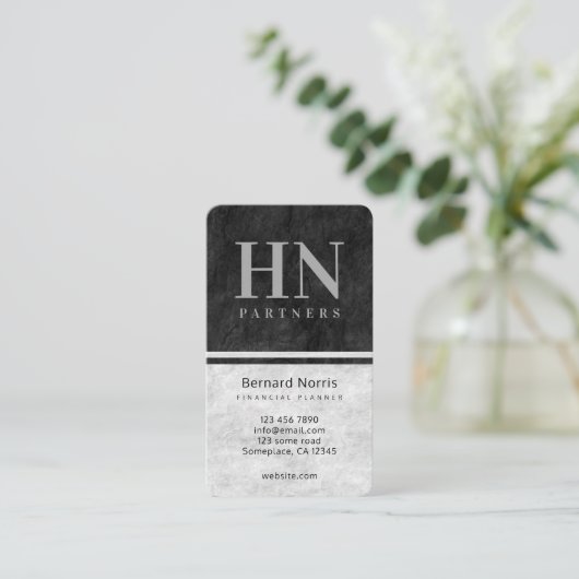 Carte De Visite Comptable de la texture de pierre noire et grise (Debout devant)