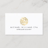 Carte De Visite Comptable de logo moderne Faux Gold Numbers (Devant)
