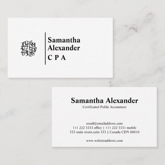 Carte De Visite Comptable de logos pour numéros chic élégants et m (Devant / Derrière)