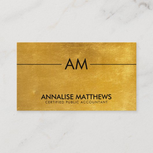 Carte De Visite Comptable de monogramme d'or brossé minimal propre (Devant)