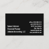 Carte De Visite Comptable de planificateur financier professionnel (Dos)
