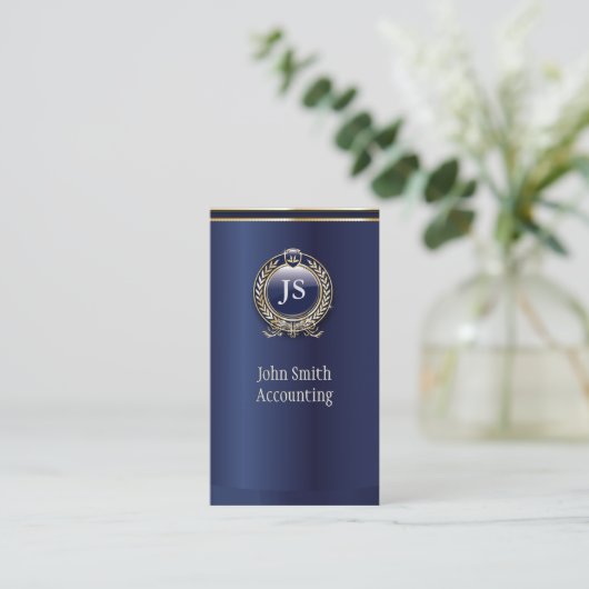 Carte de visite comptable élégant Dark Blue & Gold (Debout devant)