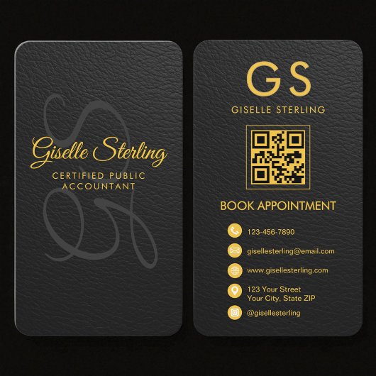 Carte De Visite Comptable Fiscal CPA Faux Cuir Noir