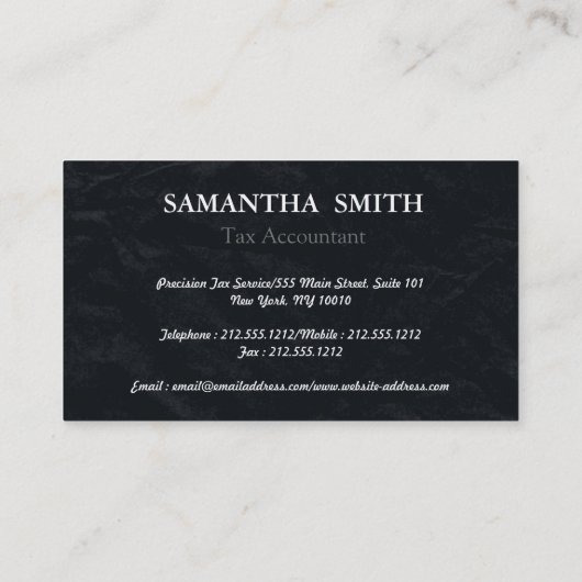 Carte De Visite Comptable fiscal pour monogramme noir (Dos)