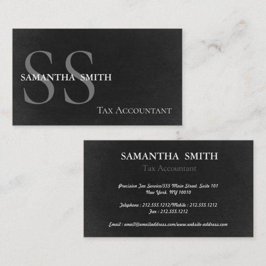 Carte De Visite Comptable fiscal pour monogramme noir (Devant / Derrière)