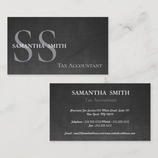Carte De Visite Comptable fiscal pour monogramme noir (Devant / Derrière)