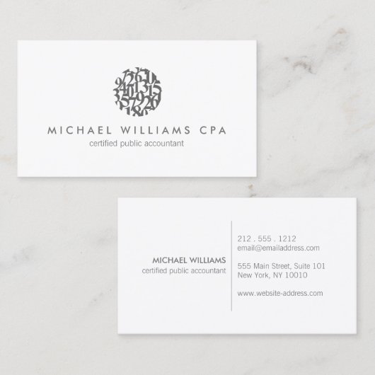 Carte De Visite Comptable moderne, Comptabilité gris/blanc (Devant / Derrière)