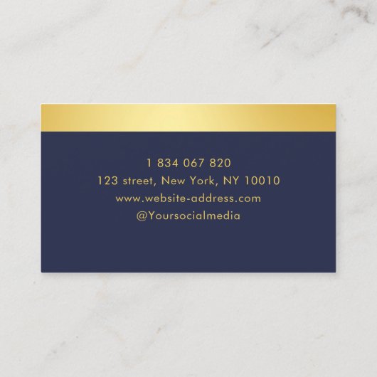 Carte De Visite Comptable Moderne Marine Bleu Et Or (Dos)
