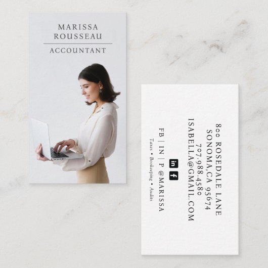 Carte De Visite Comptable photo professionnelle moderne (Devant / Derrière)