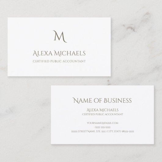 Carte De Visite Comptable public certifié Monogramme simple (Devant / Derrière)