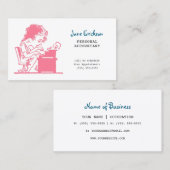 Carte De Visite Comptable Rétro Caricature Rose Cute (Devant / Derrière)