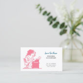 Carte De Visite Comptable Rétro Caricature Rose Cute (Debout devant)
