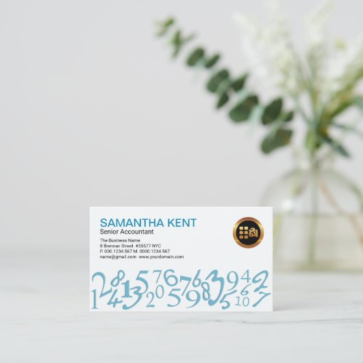 Carte De Visite Comptable simple en chiffres bleus (Debout devant)