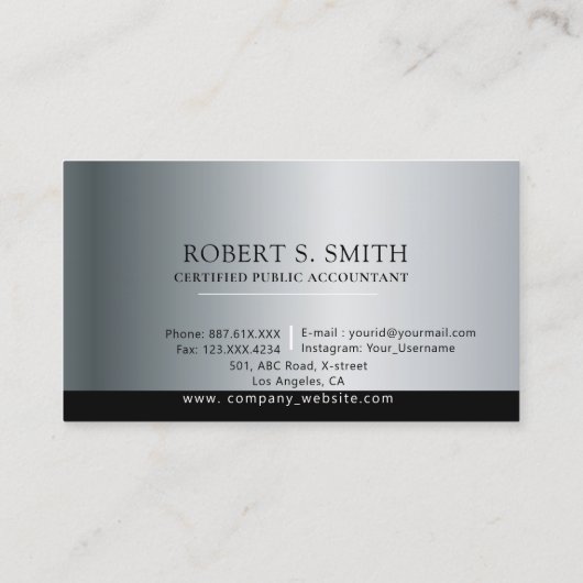 Carte De Visite Compte public certifié CPA Black & Silver (Dos)