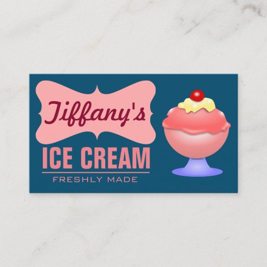 Carte De Visite Comptoir de Glaces Rétro | Dimanche Rose | Crème G (Devant)