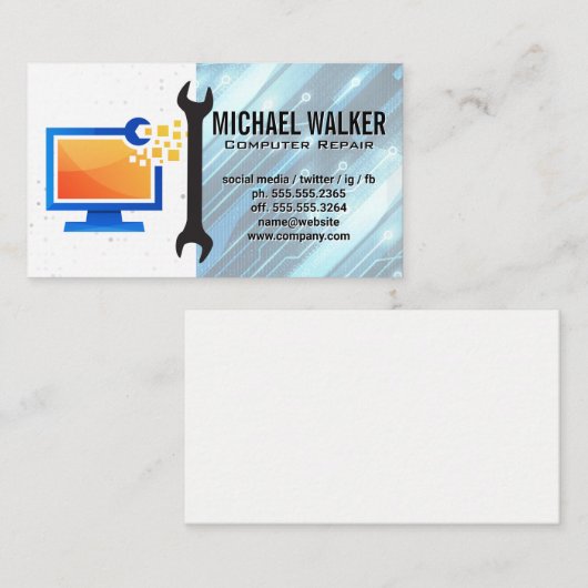 Carte De Visite Computer Repair Modern | Technician Wrench (Devant / Derrière)