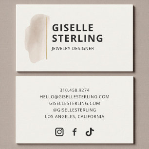 Carte De Visite Concepteur de Bijoux Beige Neutre Aquarelle Élégan
