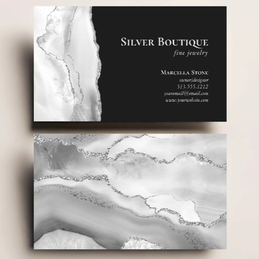 Carte De Visite Concepteur de bijoux en géode d'agate gris blanc a