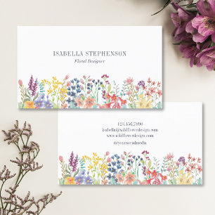 Carte De Visite Concepteur de fleurs sauvages à l'aquarelle Boho 