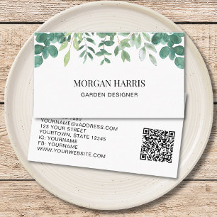 Carte De Visite Concepteur de jardin de code QR Aquarelle verdure