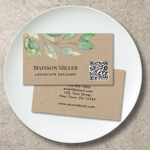 Carte De Visite Concepteur de paysages QR Code Végétation