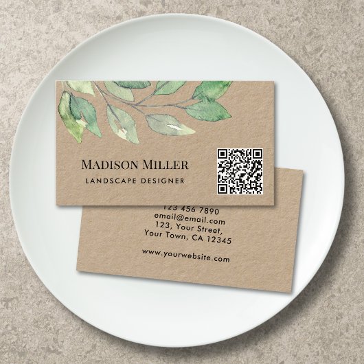 Carte De Visite Concepteur de paysages QR Code Végétation
