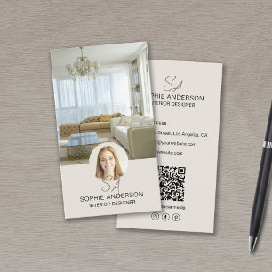Carte De Visite Concepteur d'intérieur de photo QR Monogramme Rése