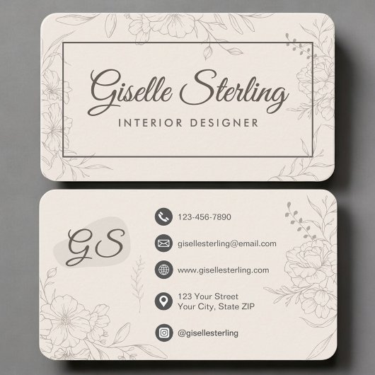Carte De Visite Concepteur d'intérieur Fleur neutre