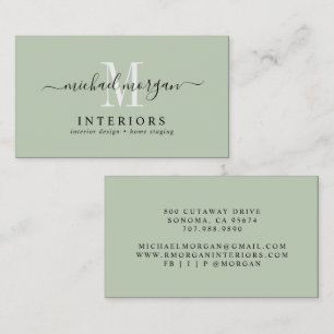 Carte De Visite Concepteur d'intérieur minimaliste simple Vert sau