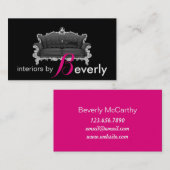 Carte De Visite Concepteur d'intérieur moderne rose et noir (Devant / Derrière)